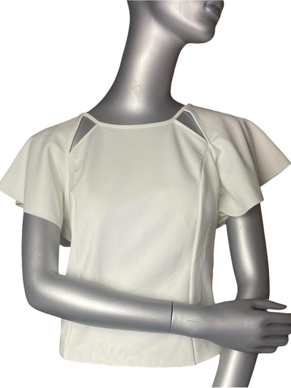 ZARA White Short Flutter Sleeve Crop Top with Neckline Cutouts, Small